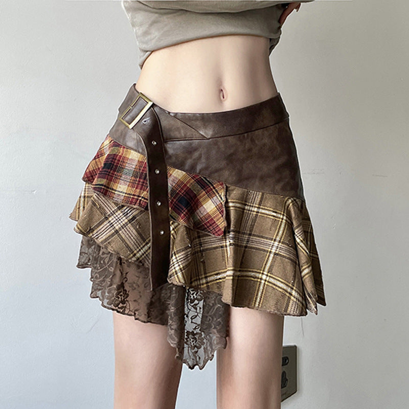 Patchwork Plaid Skirt