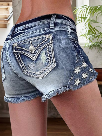 Frayed Star Denim Shorts