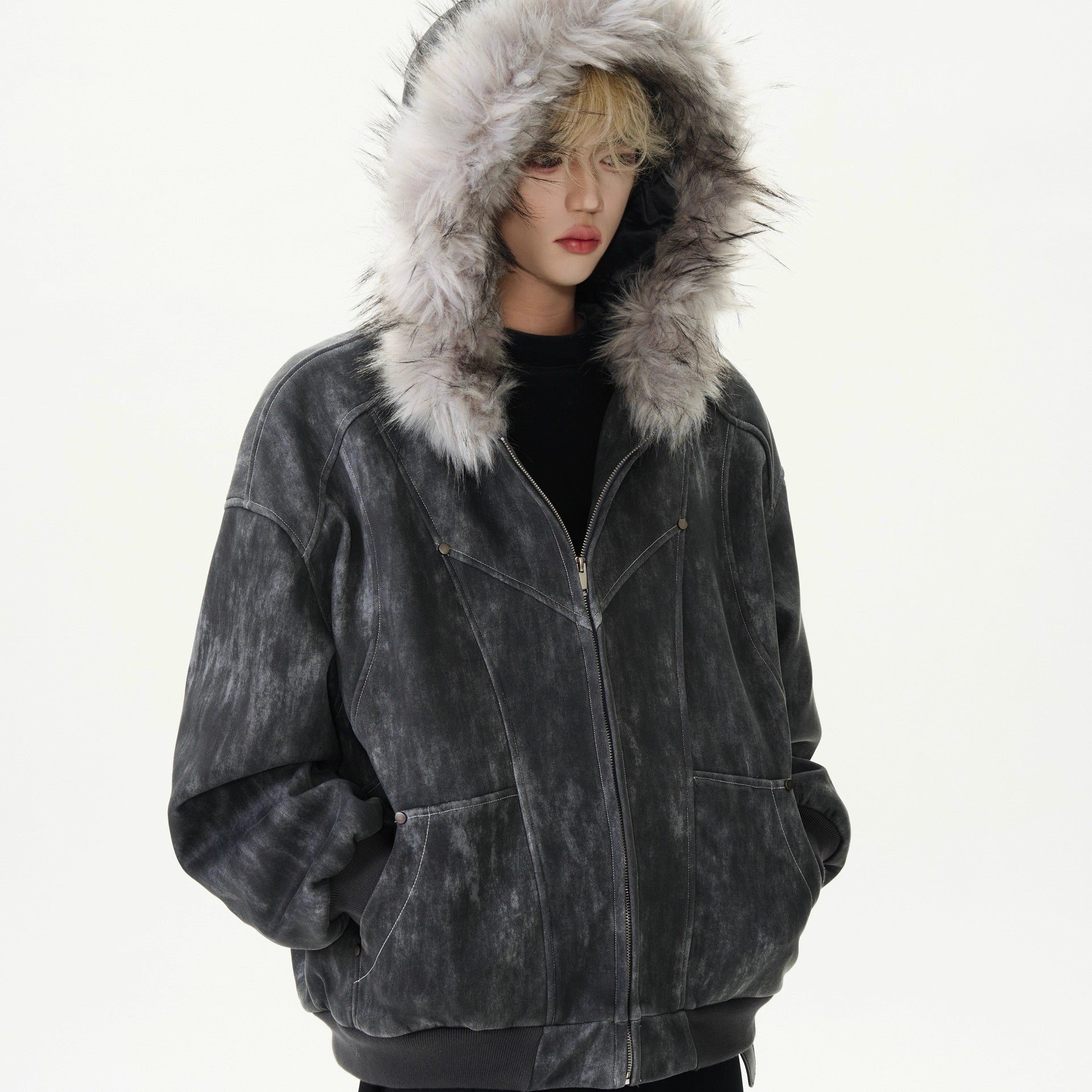 Winter Heavy Work Thick Large Fur Collar Cotton-Padded Atmosphere Cotton Coat For Men
